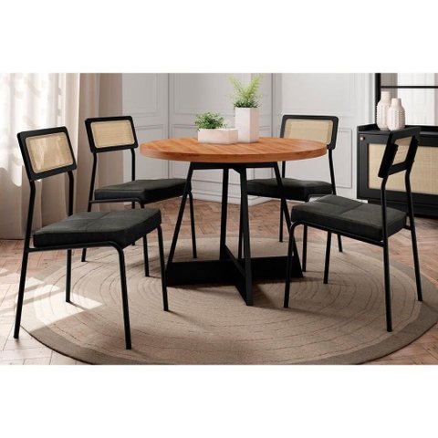 Mesa Cozinha Átria 100 + 4 Cad Lux Nogal/Grafite Carraro