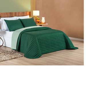 Cobre Leito Cama King 3 peças Colcha 200 fios Dupla Face Colors:Esmeralda/ Verde Claro