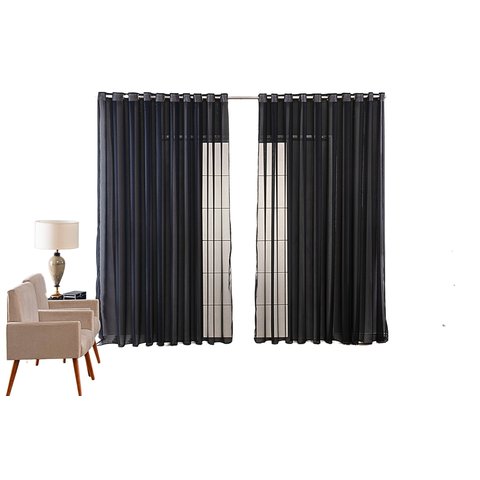 Cortina Sala Quarto Voal Liso Delicate 600x2,20 Transparente:preto