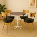 Ver imagem 1 de Conjunto Mesa de Jantar Redonda Branca Tampo Imbuia com 4 Cadeiras Estofada Preta Encosto Madeira Ur