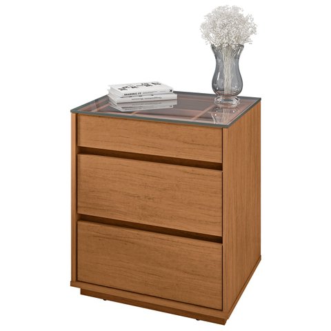 Mesa de Cabeceira 3 Gavetas Tampo de Vidro Belize C14 Cedro - Mpozenato