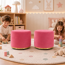 Ver imagem 2 de Kit 2 Puff Infantil Premium - Banquinho Redondo Estofado para Quarto, Sala Pés Anti-Umidade Rosa