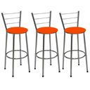 Ver imagem 1 de Kit 3 Banquetas Altas Cromada com Encosto Assento Laranja