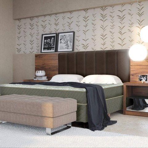Combo Colchão Casal Netsono Mola Bonnel + Cama Box + Cabeceira Casal Castor Revollution Marrom + Tra