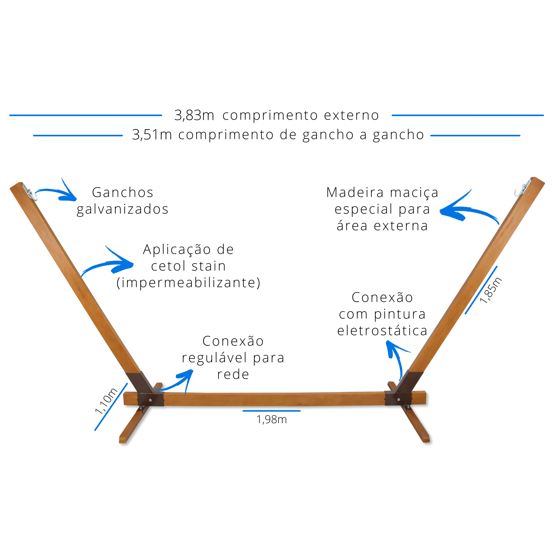 Suporte De Madeira Para Rede De Descanso Multidecor + Rede Vermelha - 8