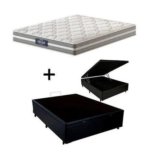 Cama Box C/ Baú Casal + Colchão de Molas Ensacadas Probel Vegas  Comfort Pillow Euro Casal