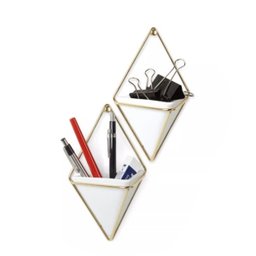 TRIGG - CONJUNTO COM 2 VASINHOS DE PAREDE BRANCO/DOURADO - UMBRA - 2