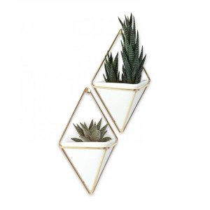 TRIGG - CONJUNTO COM 2 VASINHOS DE PAREDE BRANCO/DOURADO - UMBRA