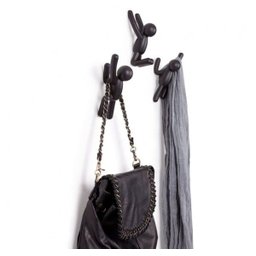 BUDDY - CONJUNTO CABIDEIROS DE PAREDE COM 3 PEÇAS PRETO UMBRA - 1