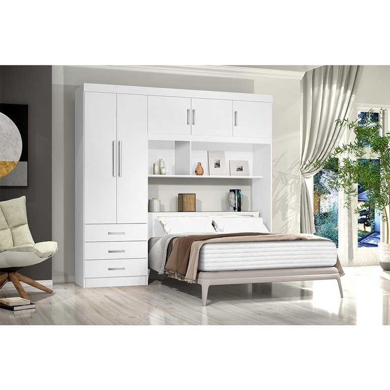 Guarda Roupa com Cabeceira Casal Cancun J&A Móveis Branco 200x204x47