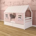 Ver imagem 1 de Cama Casinha Encantada com 02 Gavetas Madeira Maciça Rosa/ Branco Megamobilia