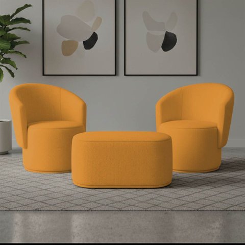 Poltrona Kit 2 e Puff Orgânico Malu Max Bouclê M11 - D’Rossi
