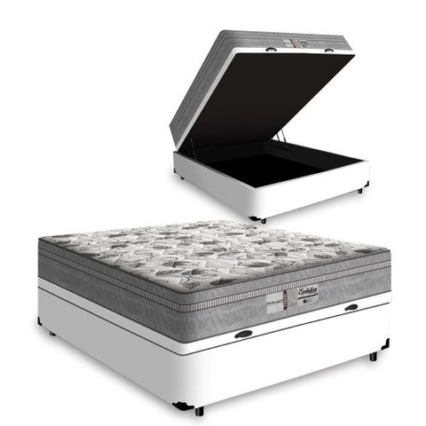Cama Box Baú Viúva Tecido Sintético Branco com Colchão de Molas Ensacadas Evolution - Probel - 72x12