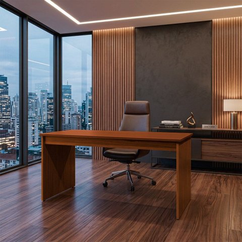Mesa de Escritório Coorpotativa de Madeira Maciça Moderna Elegante 140 Veneza Castanho