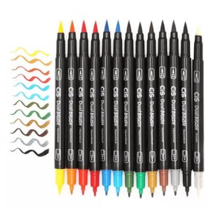 Kit Caneta Marcadora Aquarelável Dual Brush 12 Cores com Blender - Cis