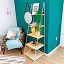 Ver imagem 1 de Estante Escada Torre de Ferro Industrial Slim 5 Prateleiras Natural e Branco