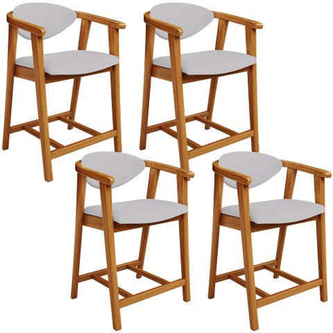 Kit 04 Banquetas Baixa para Cozinha Sala Jantar Bancada Cecília L02 Linho Cinza - Lyam Decor