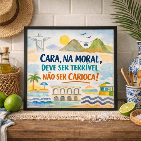 Quadro Rio de Janeiro Amor Carioca 33x33cm Mold Preta
