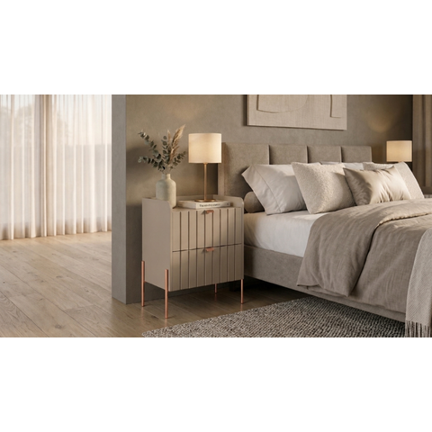 Mesa de Cabeceira Moriah 2 Gavetas Detalhe Laqueados Moriah 60cm Conect Cobre