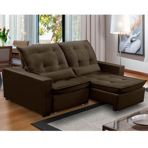 Sofa Retratil Reclinavel 2 Lugares 1,90m Atlantis Veludo Marrom Lansofbr Lansof Brasil