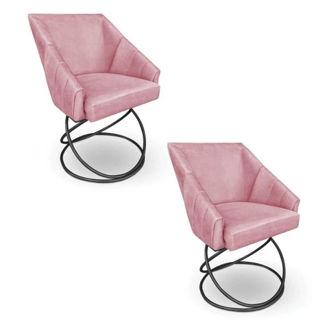 Kit 2 Poltronas Luxo Alana Veludo Base Luxo Preto - Pallazio Cor:Rosê