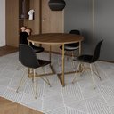 Ver imagem 1 de Mesa Jantar Industrial Redonda 110Cm Amêndoa Base V Dourada C/4 Cadeiras Pretas Base Cor: Amendoa