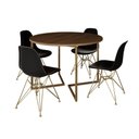 Ver imagem 6 de Mesa Jantar Industrial Redonda 110Cm Amêndoa Base V Dourada C/4 Cadeiras Pretas Base Cor: Amendoa