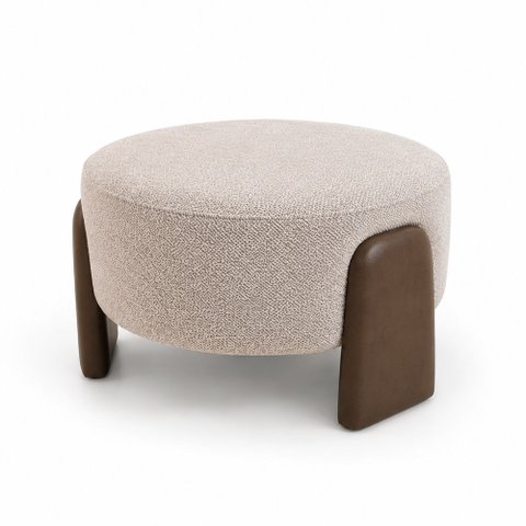 Puff Redondo Argo Courino Marrom | Bouclé Sagu Marrom Claro - Sallar Home