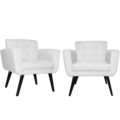 Kit 2 Poltronas Decorativa Geovana Couro Branco Pés Madeira Ms Decor