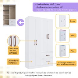 Guarda-roupas Solteiro 4 Portas e 2 Gavetas Multimóveis Cr35209 Branco - 4