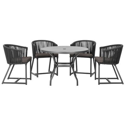 Mesa com 4 Cadeiras de Jantar Roma 100cm e Noronha em Aluminío Preto Corda Nautica Estofado 11 Trama