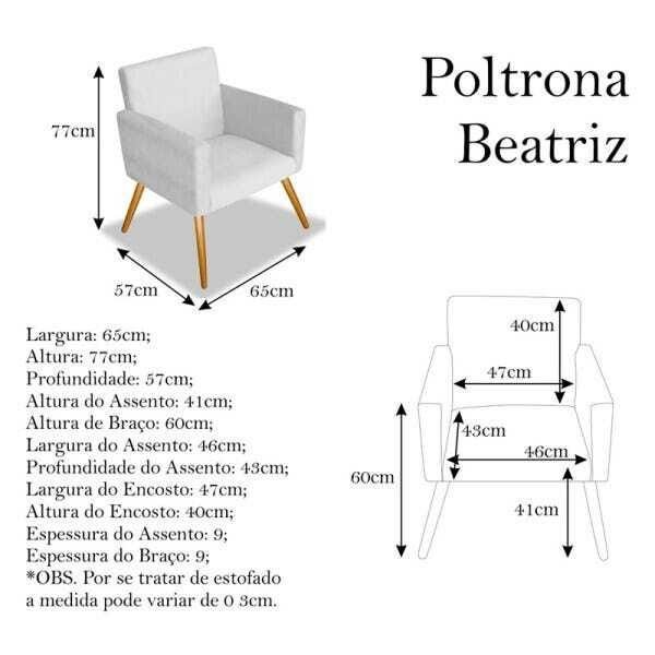 Kit 2 Poltrona Cadeira Decorativa Beatriz Recepção Consultório Suede Branco - 5