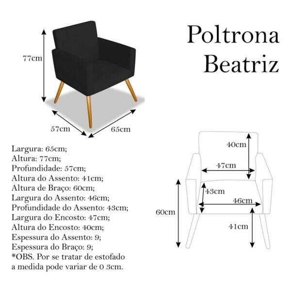 Kit 2 Poltrona Decorativa Cadeira Beatriz Escritório Recepção Quarto Suede Preto - 5