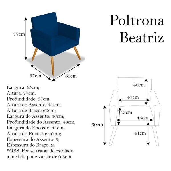 Kit 2 Poltrona Cadeira Decorativa Beatriz Escritório Recepção Sala Corano Azul Marinho - Am Decor - 5