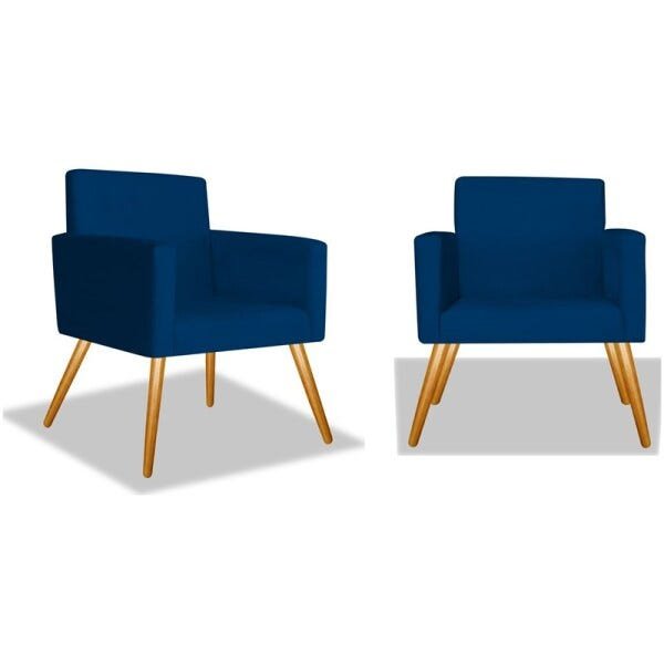 Kit 2 Poltrona Cadeira Decorativa Beatriz Escritório Recepção Sala Corano Azul Marinho - Am Decor