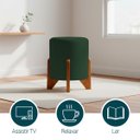 Ver imagem 3 de Puff Decorativo Eloah Redondo Assento Extra para Sala Quarto Suede Pufe com Pés de Madeira