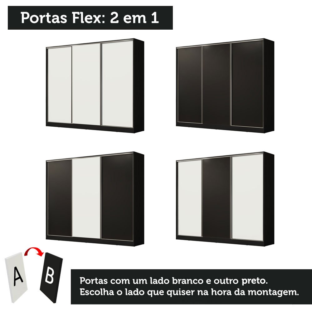 Guarda Roupa Casal 100% Mdf Madesa Royale 3 Portas de Correr - 3