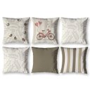 Ver imagem 1 de Kit 6 Almofadas Cheias 40cm X 40cm Decorativas Estampadas Sala Sofá Quarto Vintage Bike Caqui