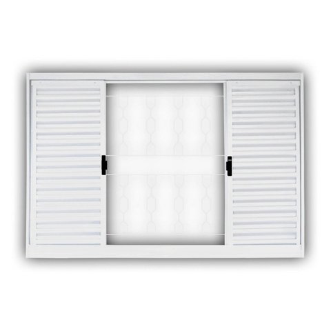 Janela de Aço Veneziana de Correr 100x100cm 4 Folhas com Grade Minas Sul MGM Branco
