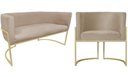 Ver imagem 1 de Kit Namoradeira + 1 Poltrona Decorativa Luana Suede Capuccino Base Dourada Ms Decor