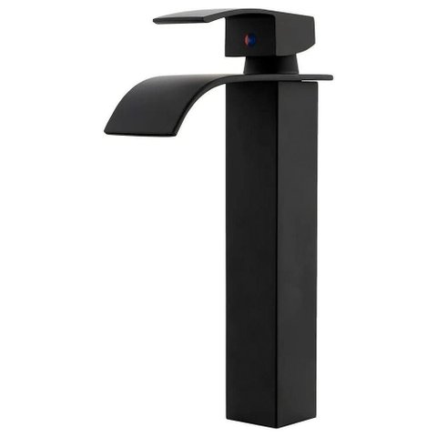 Torneira Cascata Alta com Misturador Monocomando Preta de Bancada Belcca Tca01p-bl