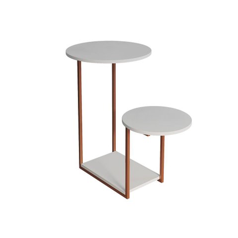 Mesal Lateral Cibele Tampo Redondo Ferro Cobre Tampo Branco