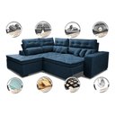 Ver imagem 3 de Sofá de Canto 2.60x2.36m Retrátil e Reclinável com Molas Cama inBox Platinum Esquerdo Suede Azul