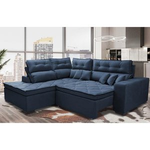 Sofá de Canto 2.60x2.36m Retrátil e Reclinável com Molas Cama inBox Platinum Esquerdo Suede Azul