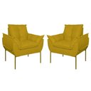 Ver imagem 1 de Kit 02 Poltronas Base Metal Dourada Sala Quarto Balaqui Decor Amarelo