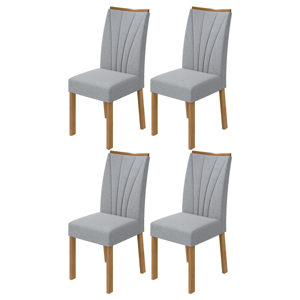 Conjunto 04 Cadeiras Estofadas Apogeu Móveis Lopas Amêndoa Clean/Linho Cinza Claro
