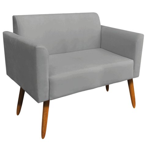 Poltrona Namoradeira Decorativa Isabella Pés Palito Madeira Suede Grafite - Gran Belo