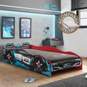 Ver imagem 1 de Cama Infantil Carro Tornado Plus com Led Preto Azul Pura Magia + Colchão Ortobom