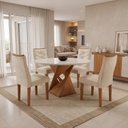 Ver imagem 1 de Mesa de Jantar Redonda com 4 Cadeiras Barcelona Cinamomo Off White Suede Pena