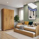 Ver imagem 5 de Conjunto Quarto Sofá-Cama Duo + Guarda-Roupa Paris 4 Portas 2 Gavetas com 2 Colchões - Amêndoa/Cedro